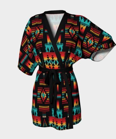 Black Native Tribes Pattern Native American Kimono Robe - Women