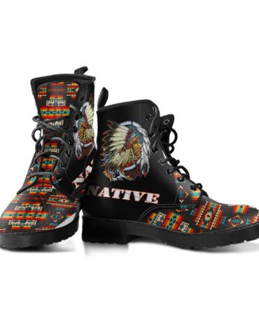 Black Pattern Native Leather Martin Short Boots