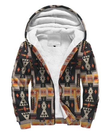 Black Tribe Border Native American AOP Sherpa Hoodie