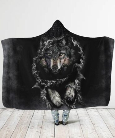 Black Wolf Hooded Blanket