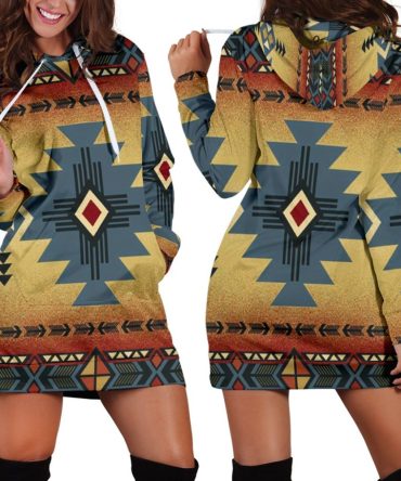 Blue Diamond Triangles Native American Hoodie Dress