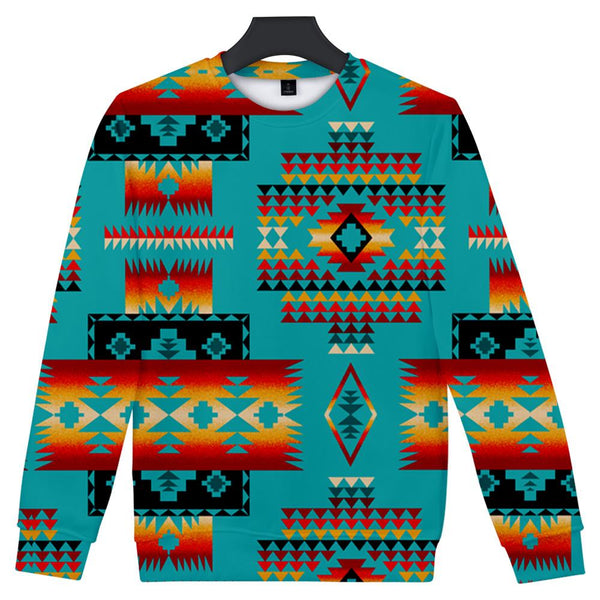 Blue Native Tribes Pattern Native American 3D Sweatshirt - Image 2