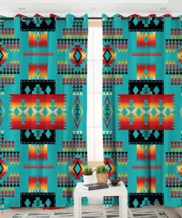 Blue Native Tribes Pattern Native American Living Room Curtain