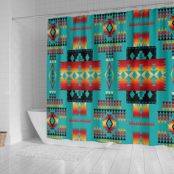 Blue Native Tribes Pattern Native American Shower Curtain - Image 3