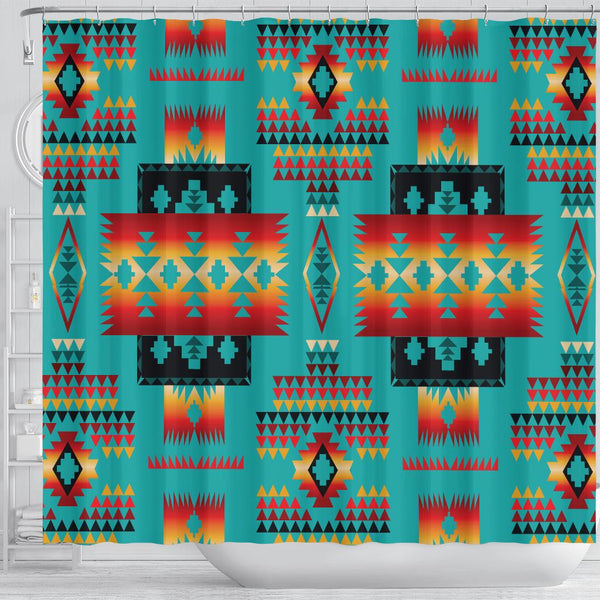 Blue Native Tribes Pattern Native American Shower Curtain - Image 4