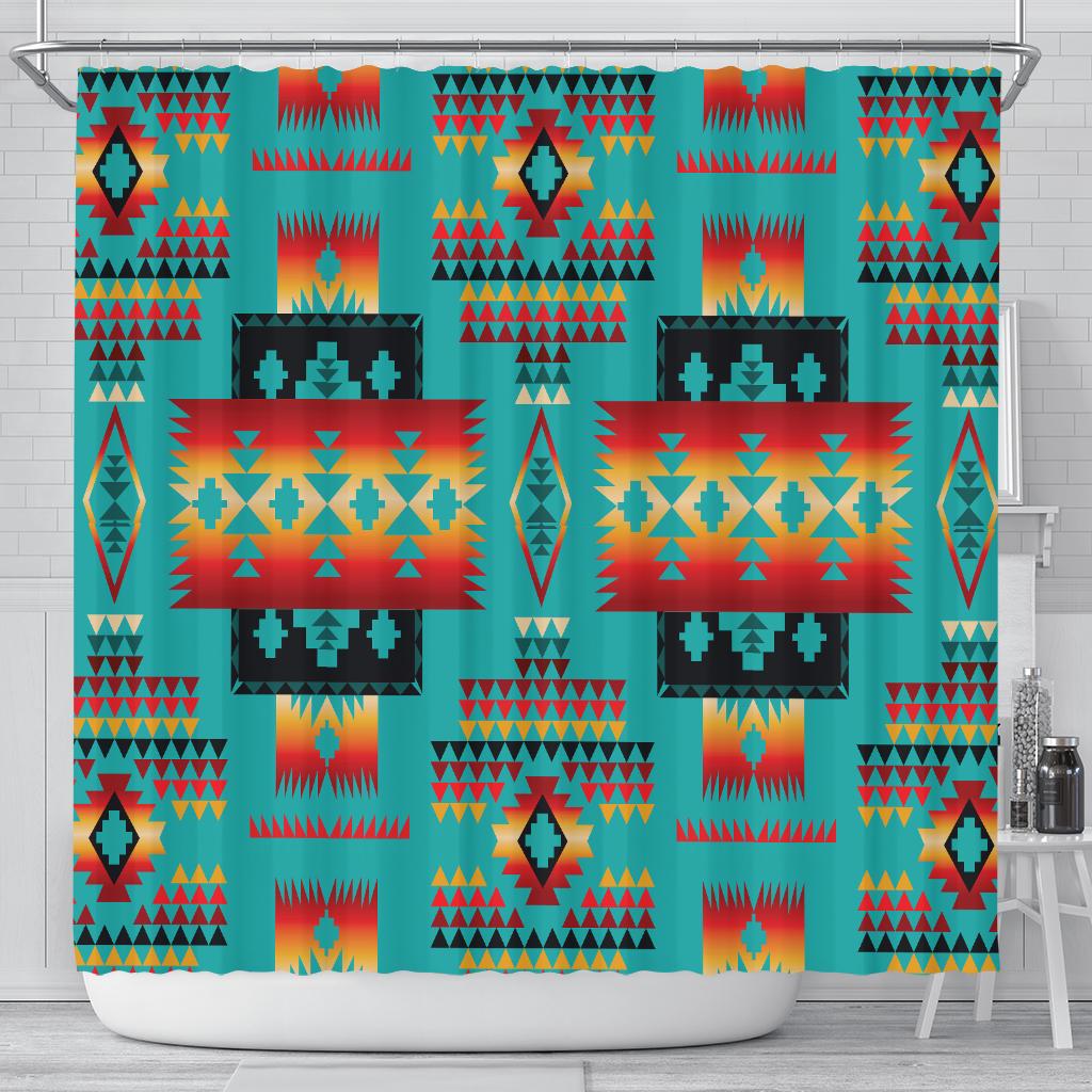 Blue Native Tribes Pattern Native American Shower Curtain