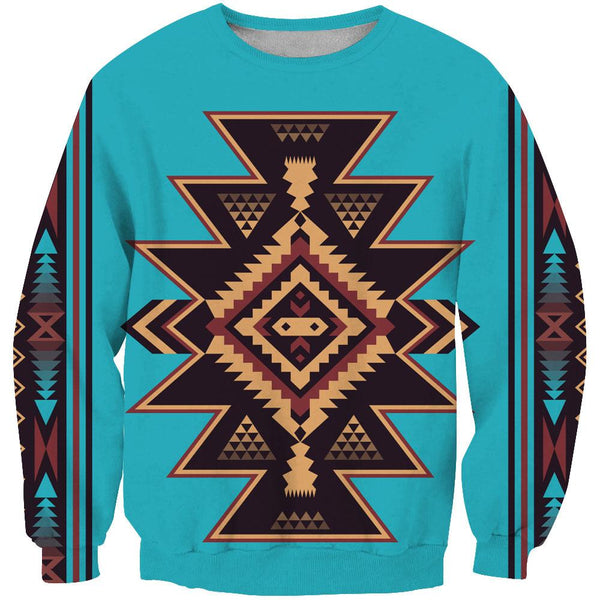 Blue Pattern Ethnic Native American 3D Sweatshirt - Image 2