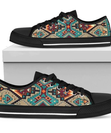 Blue Tribal Pattern Native American Design Women's Low Top Canvas Shoe