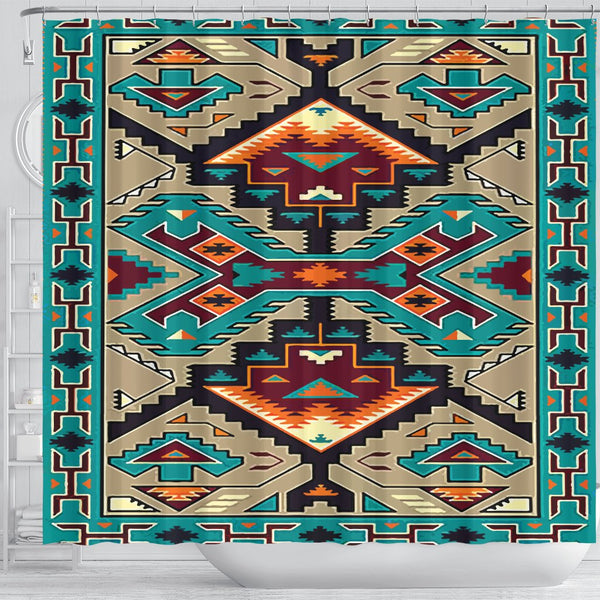 Blue Tribe Pattern Native American Design Shower Curtain - Image 4