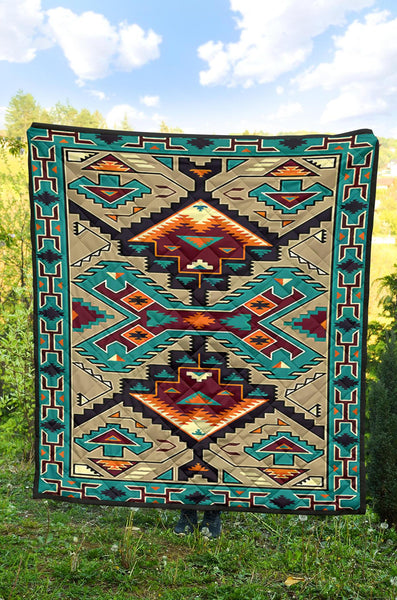 Blue United Tribes Art Native American Design Premium Quilt - Image 3