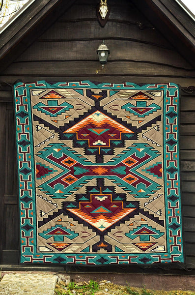 Blue United Tribes Art Native American Design Premium Quilt - Image 4