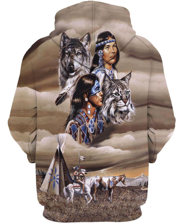 Brown Native Wolf Hoodie - Image 3