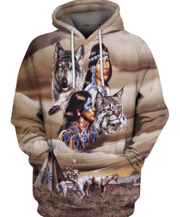 Brown Native Wolf Hoodie