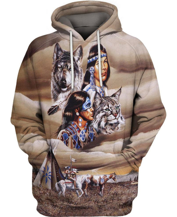 Brown Native Wolf Hoodie