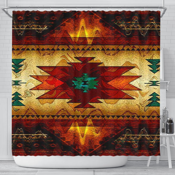 Brown Tribe Pattern Native American Design Shower Curtain - Image 2
