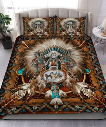 Brown Wolf DreamCatcher Native American Bedding Set