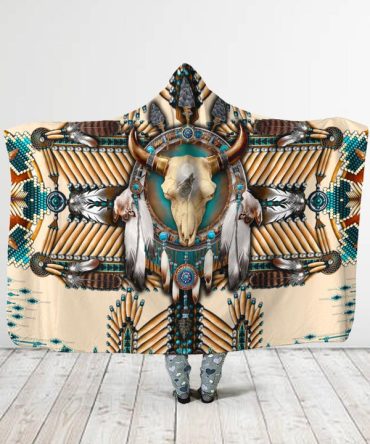 Buffalo Head Motifs Hooded Blanket