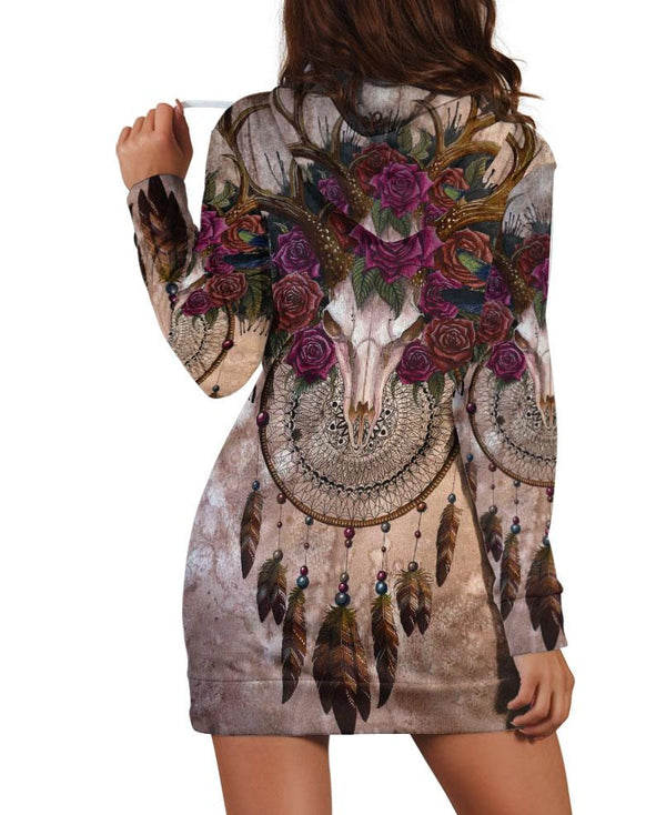 Buffalo Skull & Flowers Hoodie Dress - Image 2