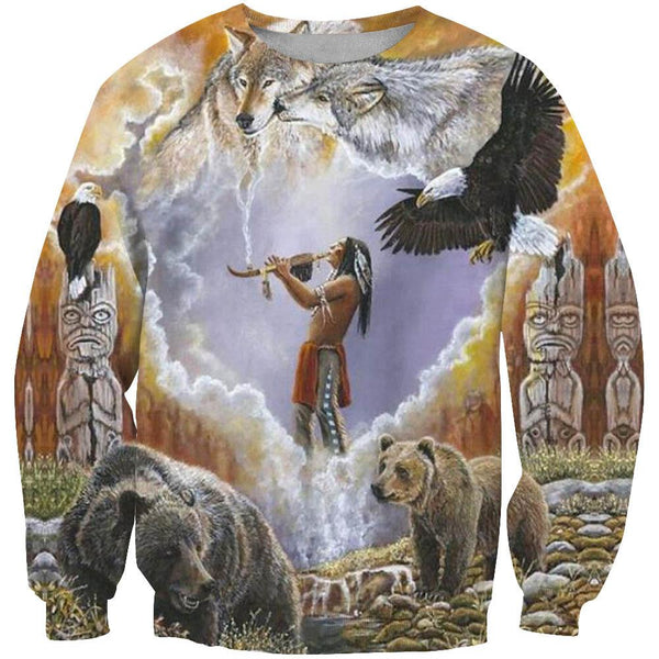 Calling The Totem Spirit Animal Native American Design 3D Sweatshirt - Image 2