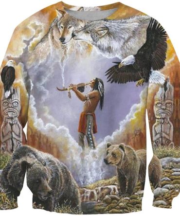 Calling The Totem Spirit Animal Native American Design 3D Sweatshirt