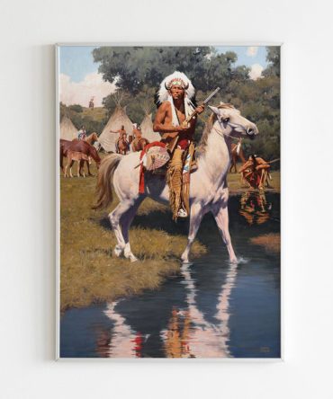 Chief Riding White Horse Native Canvas
