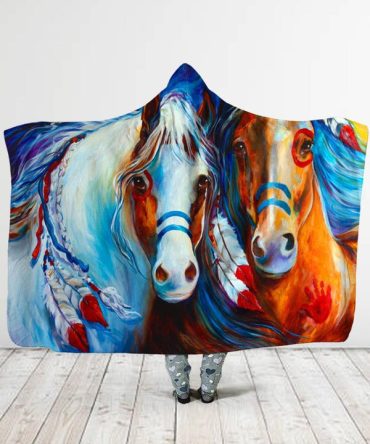 Colored Horse Hooded Blanket