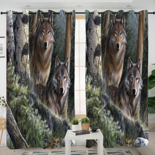 Couple Forrest Wolves Native American Living Room Curtain - Image 3