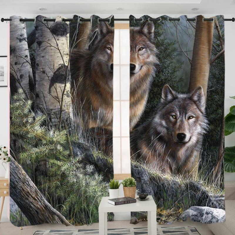 Couple Forrest Wolves Native American Living Room Curtain
