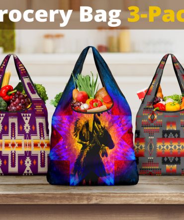 Dark Purple Tribes Pattern Native American Grocery Bag 3-Pack