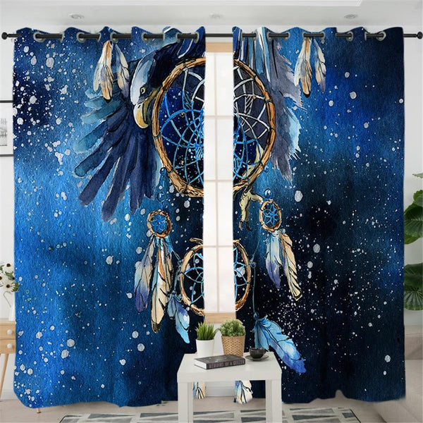 Dreamcatcher Blue Galaxy Native American Design Window Living Room Curtain - Image 2