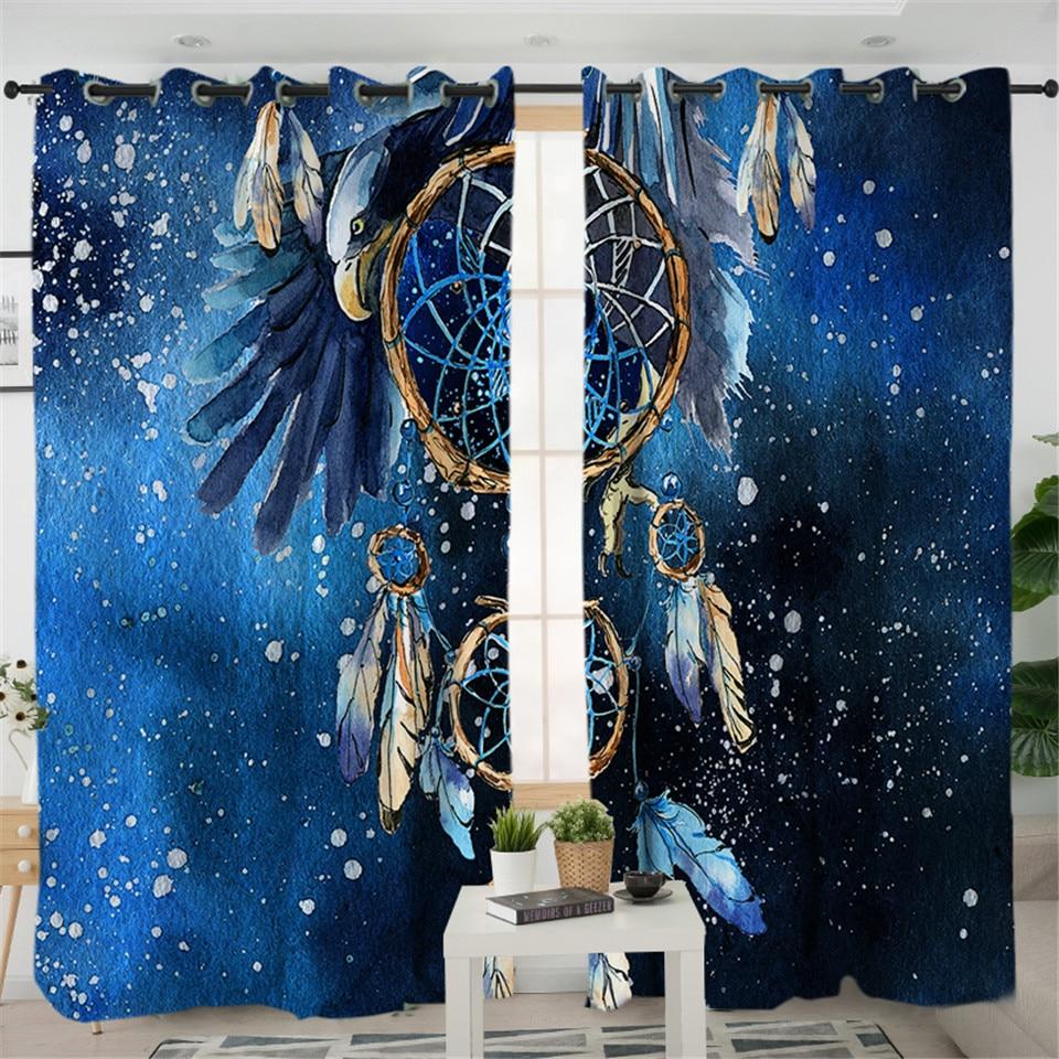 Dreamcatcher Blue Galaxy Native American Design Window Living Room Curtain