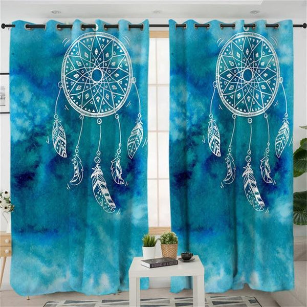 Dreamcatcher Blue Pink Purple Native American Design Window Living Room Curtain - Image 3