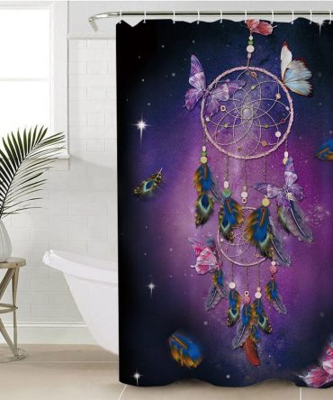 Dreamcatcher Butterfly Purple Waterproof Native American Shower Curtain