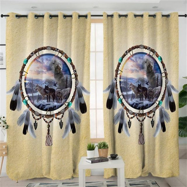 Dreamcatcher Tribal Wolves Native American Design Living Room Curtain - Image 3