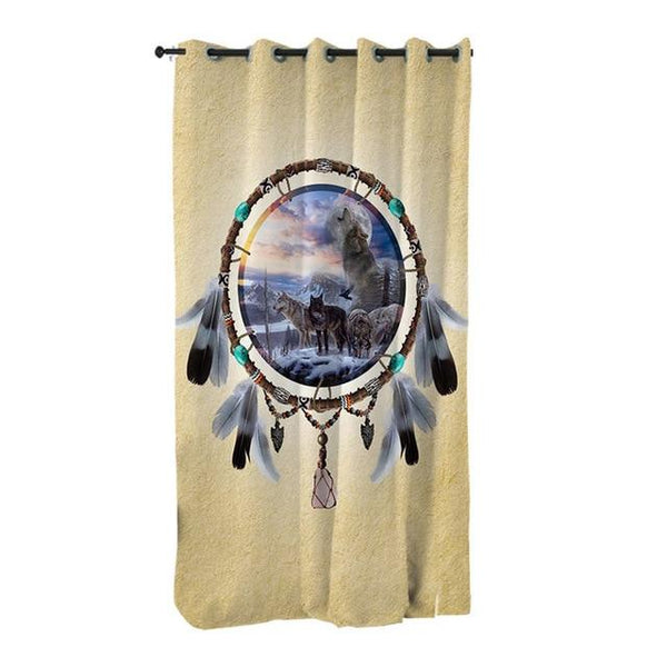 Dreamcatcher Tribal Wolves Native American Design Living Room Curtain - Image 4