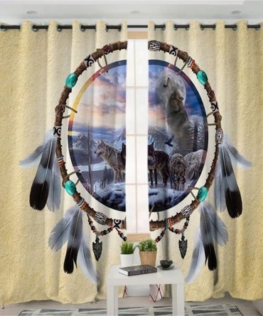 Dreamcatcher Tribal Wolves Native American Design Living Room Curtain