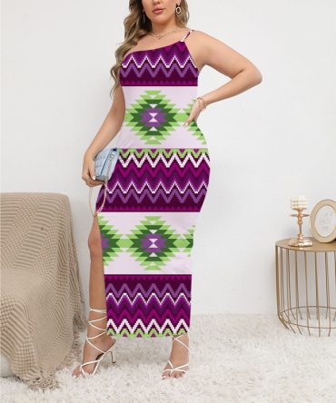 Pattern Native Oblique-Shoulder Exposure Dress With Side Split