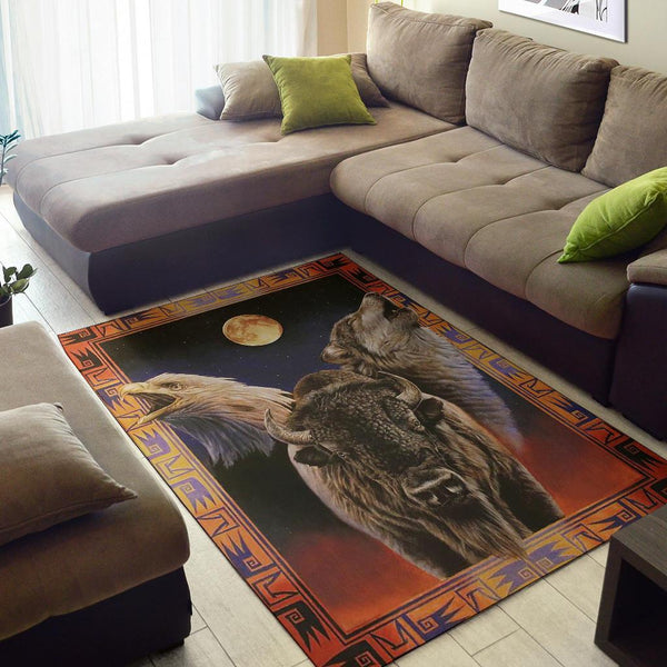 Eagle Bison Wolf Moon Native American Pride Area Rug - Image 3