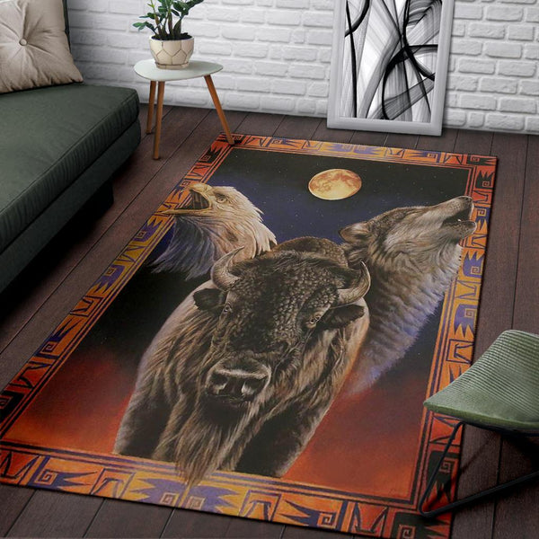 Eagle Bison Wolf Moon Native American Pride Area Rug - Image 4