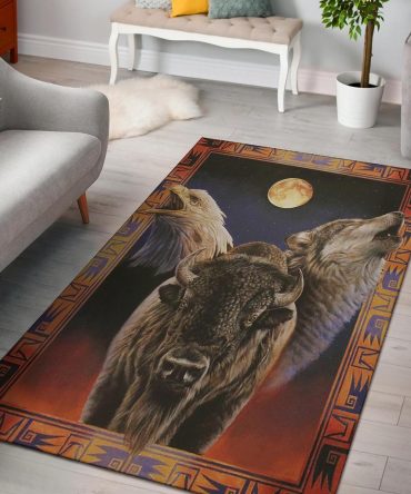 Eagle Bison Wolf Moon Native American Pride Area Rug