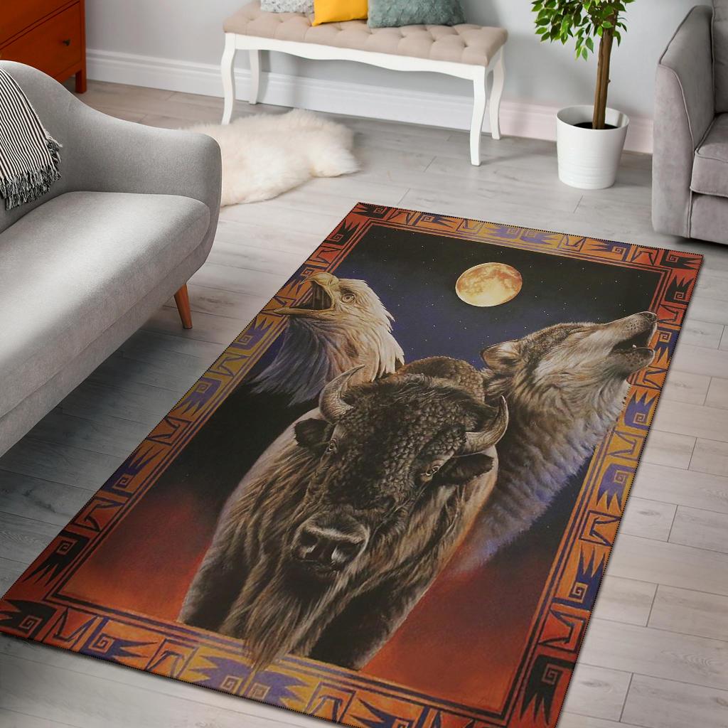 Eagle Bison Wolf Moon Native American Pride Area Rug