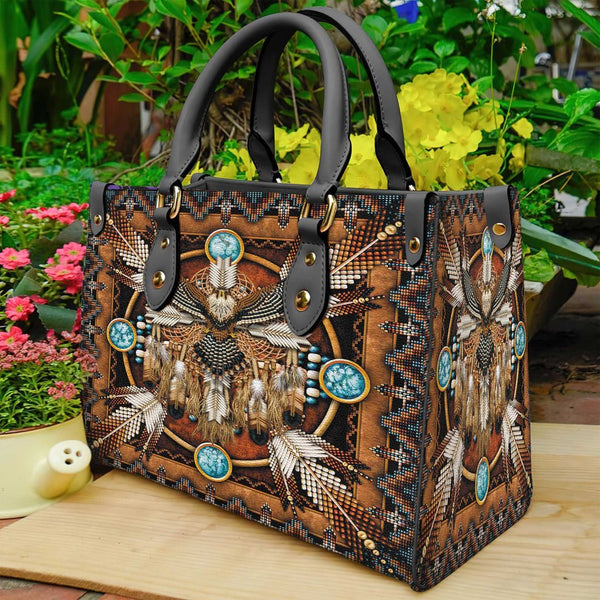 Eagle Mandala Brown Leather Bag