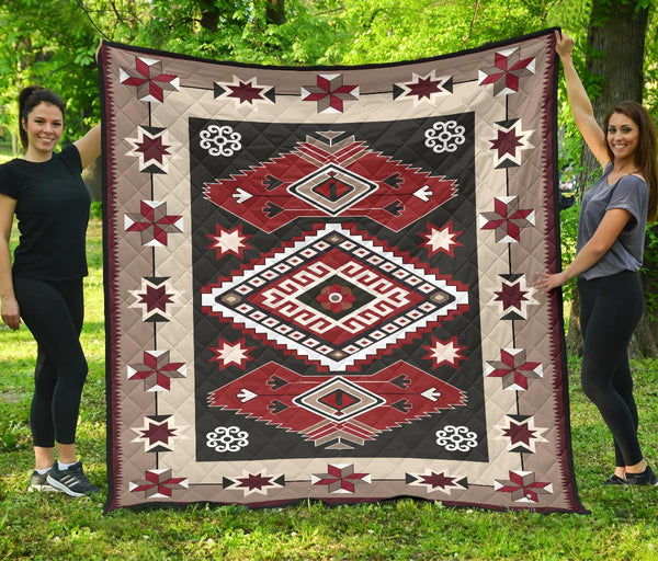 Ethnic Red Gray Pattern Native American Premium Quilt - Image 2