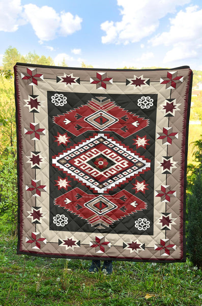 Ethnic Red Gray Pattern Native American Premium Quilt - Image 3