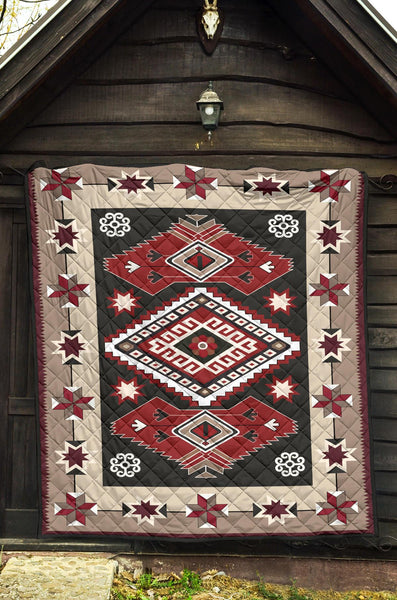 Ethnic Red Gray Pattern Native American Premium Quilt - Image 4