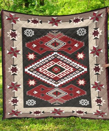Ethnic Red Gray Pattern Native American Premium Quilt