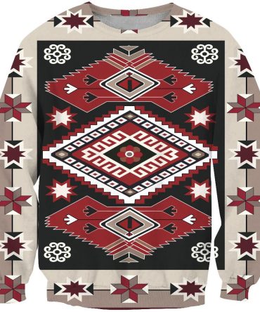 Ethnic Tribal Red Brown Pattern Native American 3D Sweatshirt