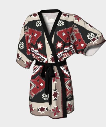 Ethnic Tribal Red Brown Pattern Native American Kimono Robe - Women