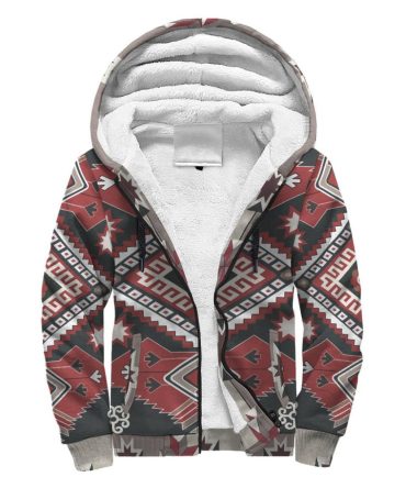 Ethnic Tribal Red Brown Pattern Native American Sherpa Hoodie