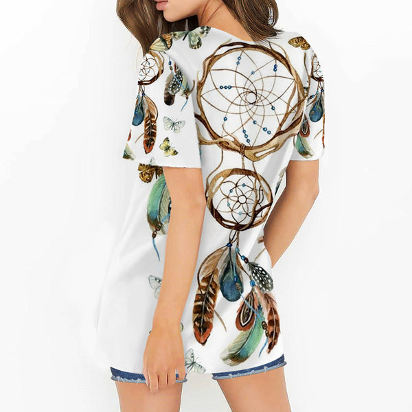 Feathers Dream Catcher Round Neck Hollow Out Tshirt - Image 3
